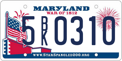 MD license plate 5BK0310