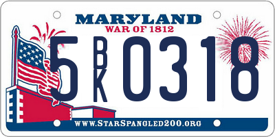 MD license plate 5BK0318