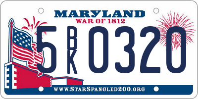 MD license plate 5BK0320