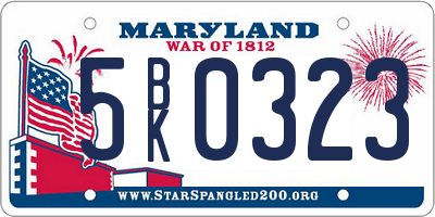 MD license plate 5BK0323