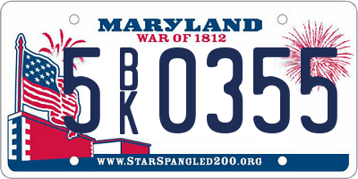 MD license plate 5BK0355