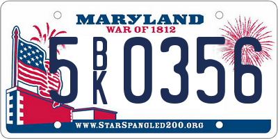 MD license plate 5BK0356