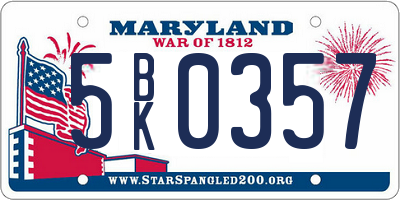 MD license plate 5BK0357