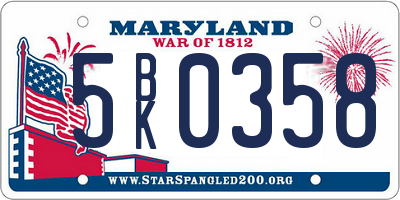 MD license plate 5BK0358