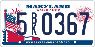 MD license plate 5BK0367