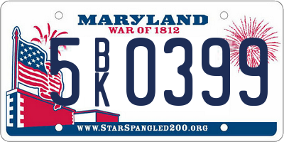 MD license plate 5BK0399