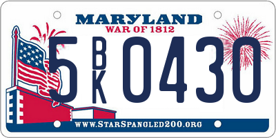 MD license plate 5BK0430