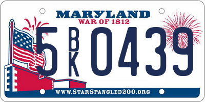 MD license plate 5BK0439