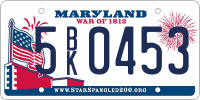 MD license plate 5BK0453