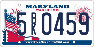 MD license plate 5BK0459
