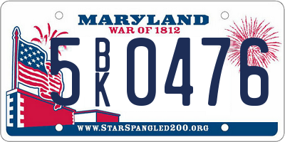 MD license plate 5BK0476