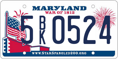 MD license plate 5BK0524