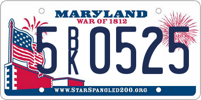 MD license plate 5BK0525