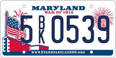 MD license plate 5BK0539