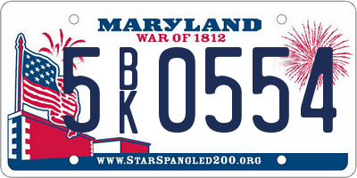 MD license plate 5BK0554