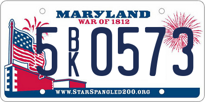 MD license plate 5BK0573