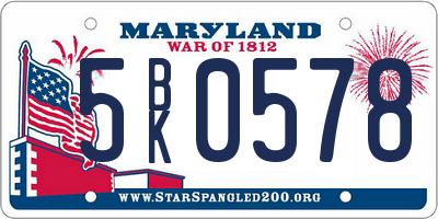 MD license plate 5BK0578