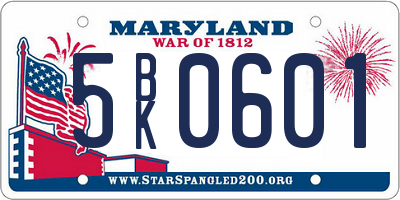 MD license plate 5BK0601