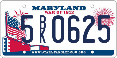 MD license plate 5BK0625