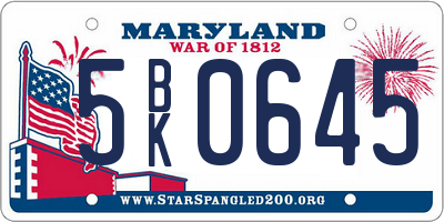 MD license plate 5BK0645