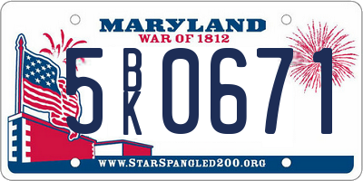 MD license plate 5BK0671
