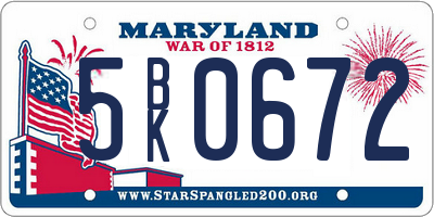 MD license plate 5BK0672