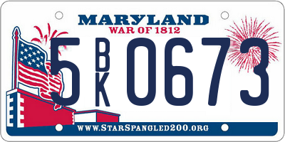 MD license plate 5BK0673