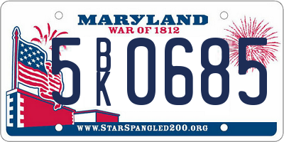 MD license plate 5BK0685