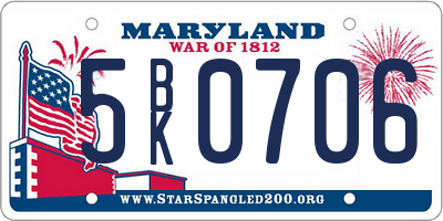 MD license plate 5BK0706
