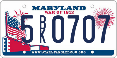 MD license plate 5BK0707