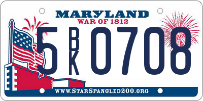 MD license plate 5BK0708