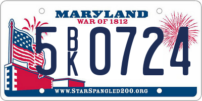 MD license plate 5BK0724
