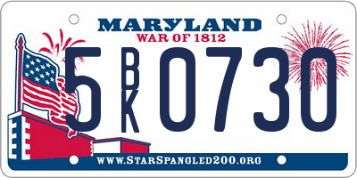 MD license plate 5BK0730