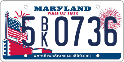 MD license plate 5BK0736