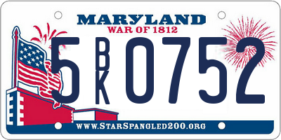 MD license plate 5BK0752