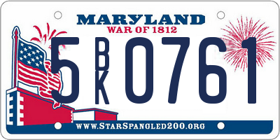 MD license plate 5BK0761