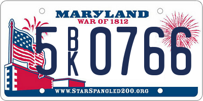 MD license plate 5BK0766