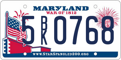 MD license plate 5BK0768