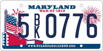 MD license plate 5BK0776