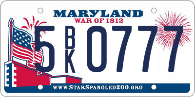 MD license plate 5BK0777