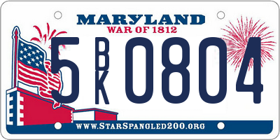 MD license plate 5BK0804