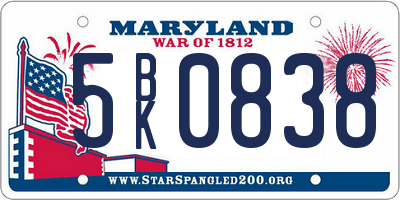 MD license plate 5BK0838