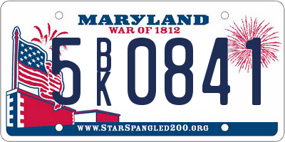 MD license plate 5BK0841
