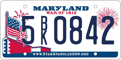 MD license plate 5BK0842