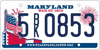 MD license plate 5BK0853