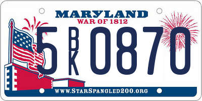 MD license plate 5BK0870