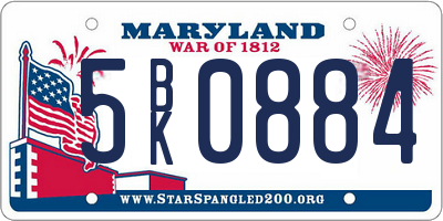 MD license plate 5BK0884
