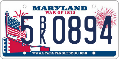 MD license plate 5BK0894