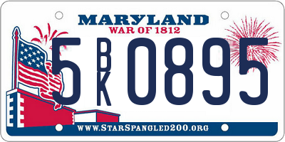 MD license plate 5BK0895