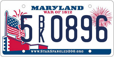 MD license plate 5BK0896